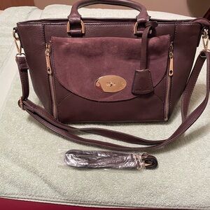 Mia K Farrow Brown Satchel Crossbody Bag Gold Hardware NEW